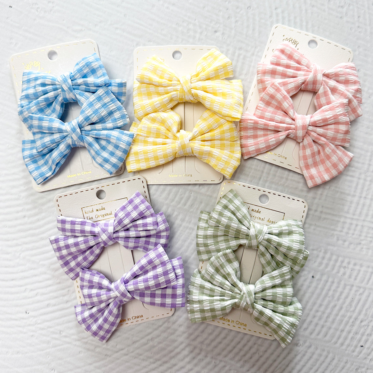 Alice Gingham Bow Hair Clips - Set of 2