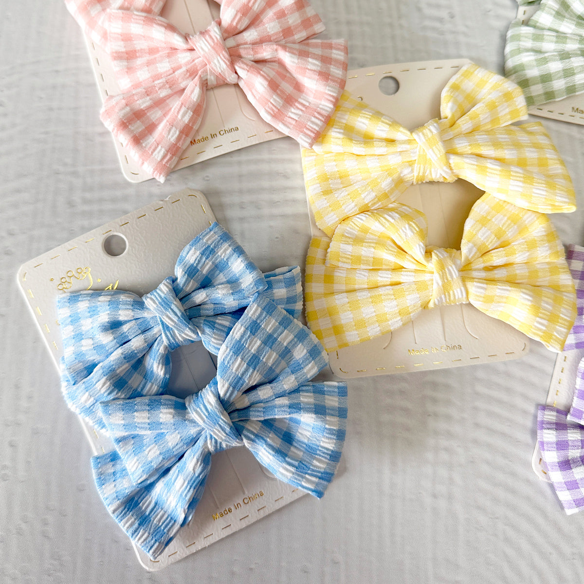 Alice Gingham Bow Hair Clips - Set of 2