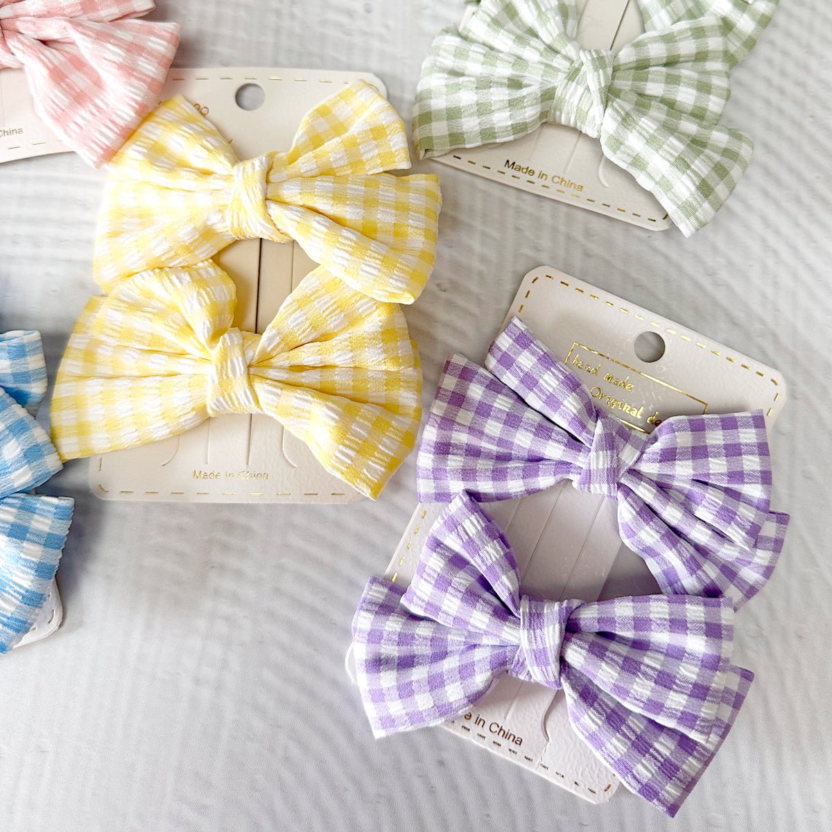 Alice Gingham Bow Hair Clips - Set of 2