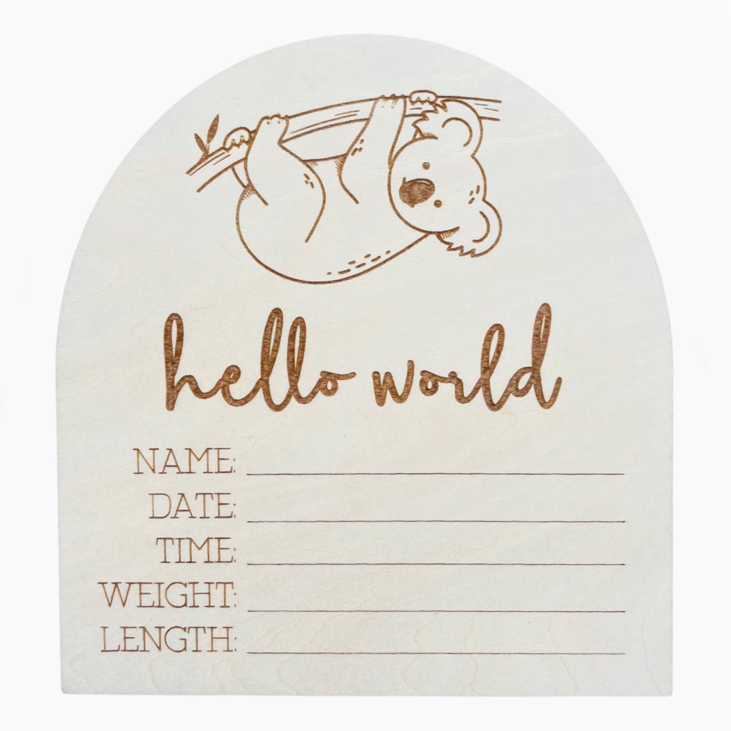 Hello World Koala Arch Birth Announcement Disc