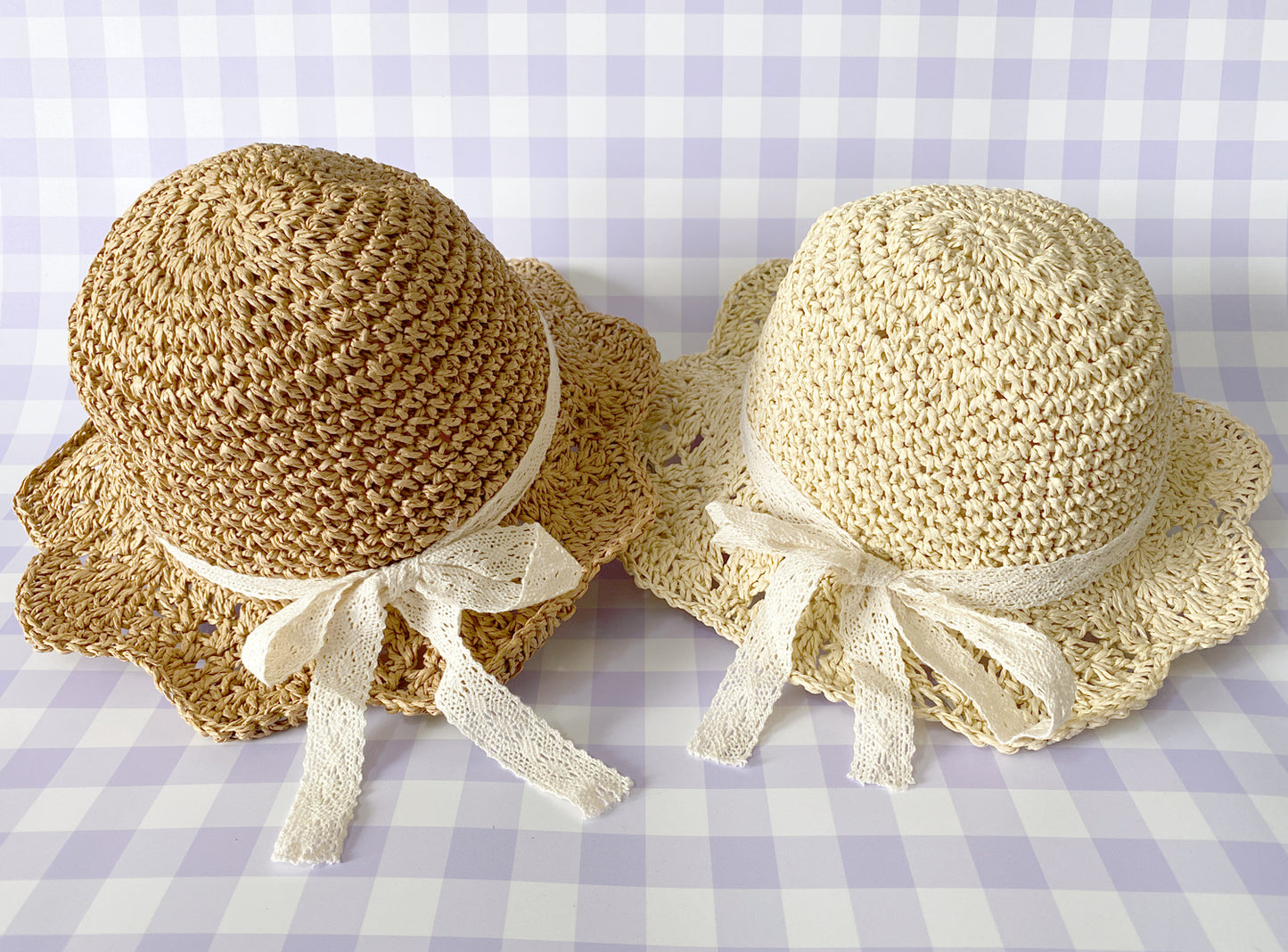 Bonnie Straw Hat with Lace Bow - Beige