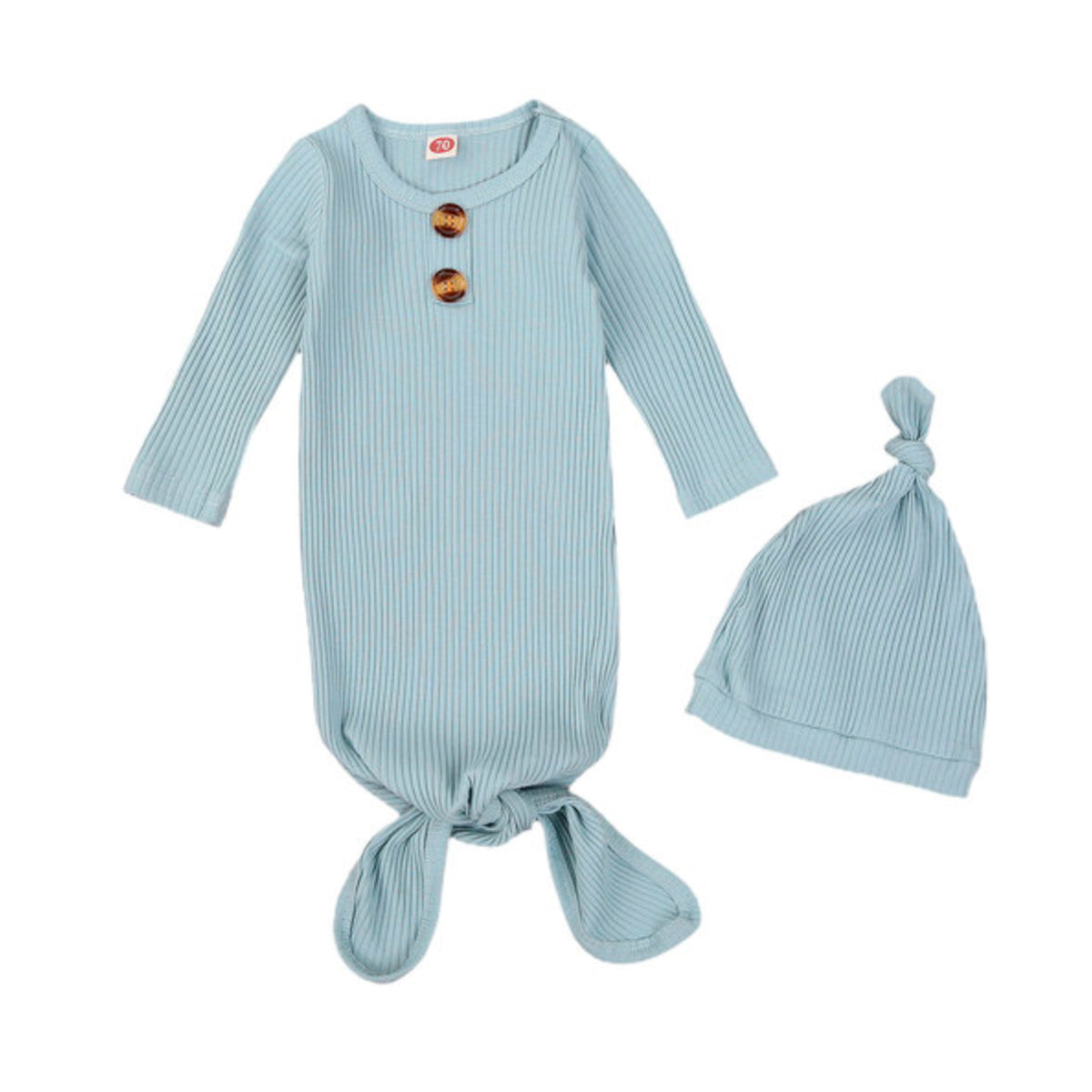Finley Ribbed Long Sleeve Knotted Baby Gown & Hat Set
