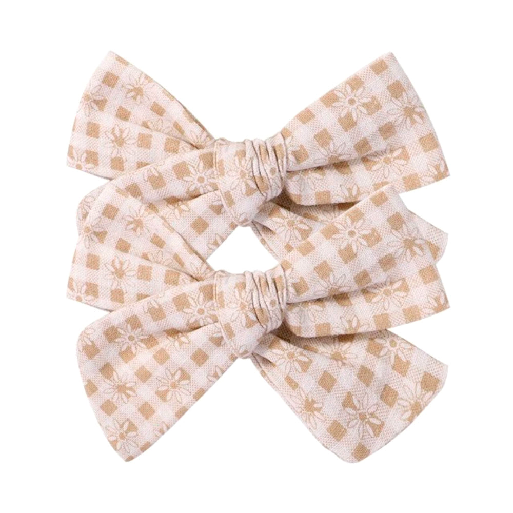 Sadie Flower Embroidery Bow Hair Clips - Set of 2