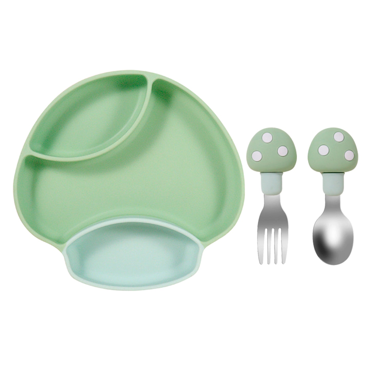 Mushroom Silicone Divided Suction Plate & Cutlery Set