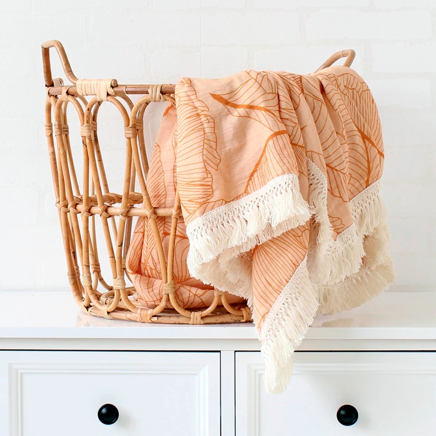 Boho Fringe Muslin Baby Swaddle - Golden Palms