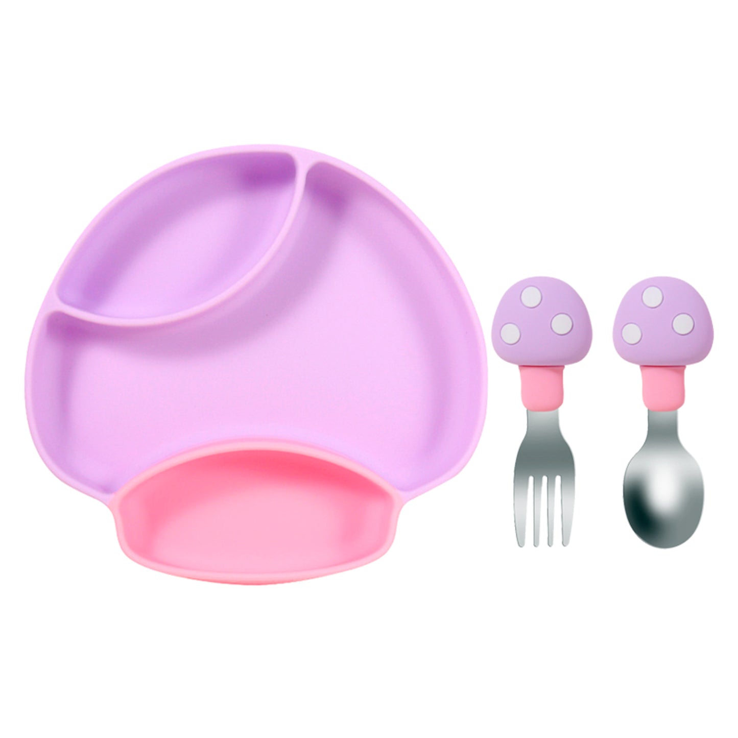Mushroom Silicone Divided Suction Plate & Cutlery Set