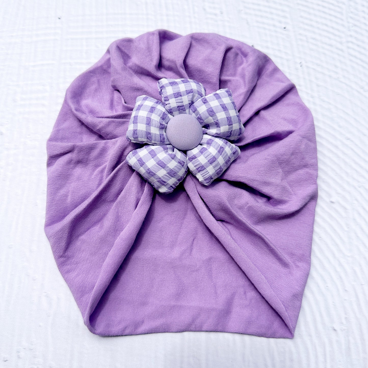 Birdie Gingham Flower Baby Turban