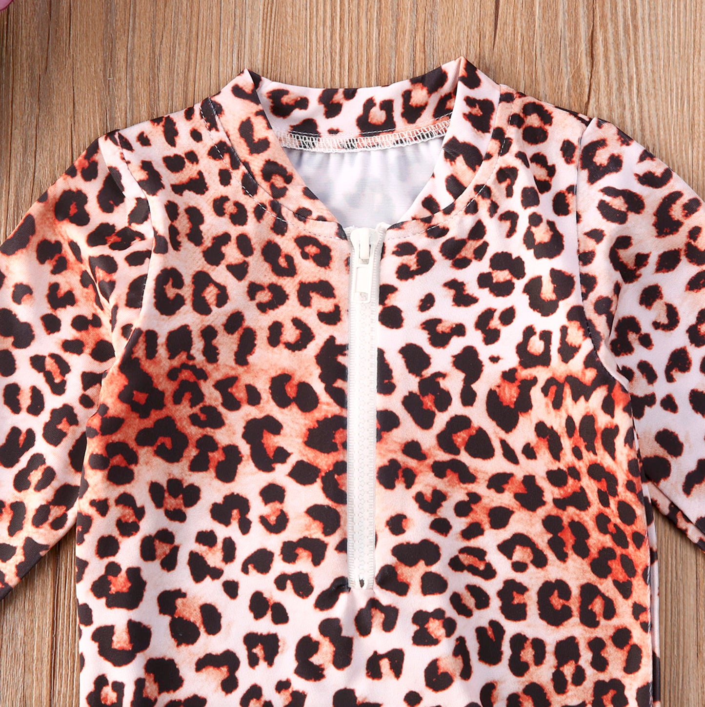 Savannah Long Sleeve Zipper Leopard Print Girls Swimsuit