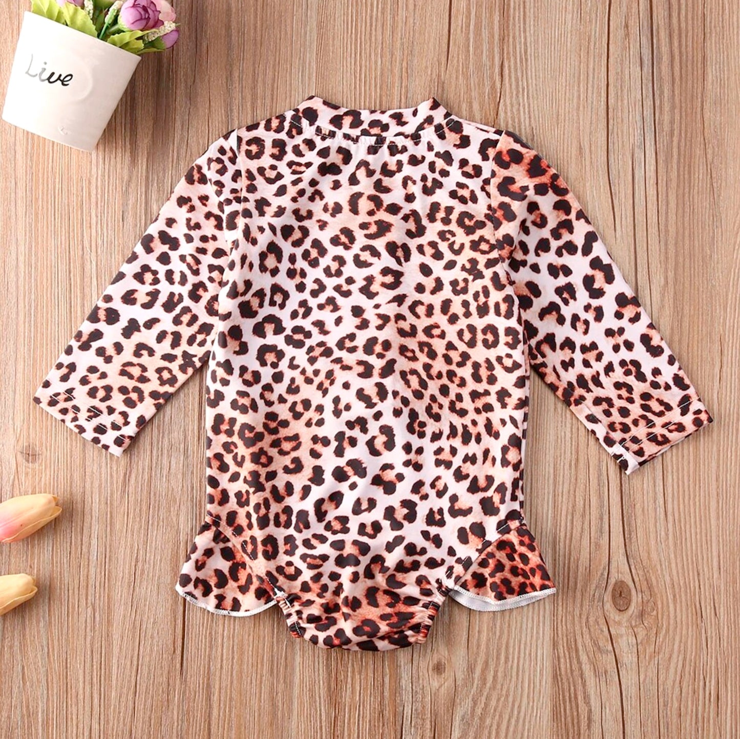 Savannah Long Sleeve Zipper Leopard Print Girls Swimsuit