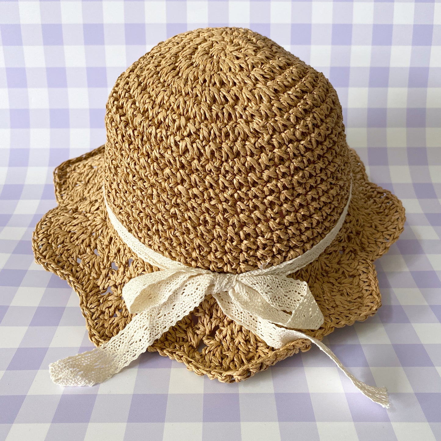 Bonnie Straw Hat with Lace Bow - Tan