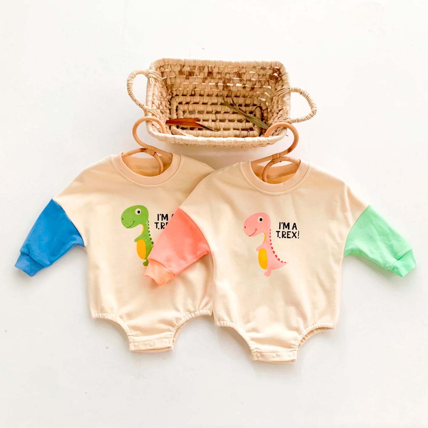 I'm A T-Rex Dinosaur Colourblock Long Sleeve Romper