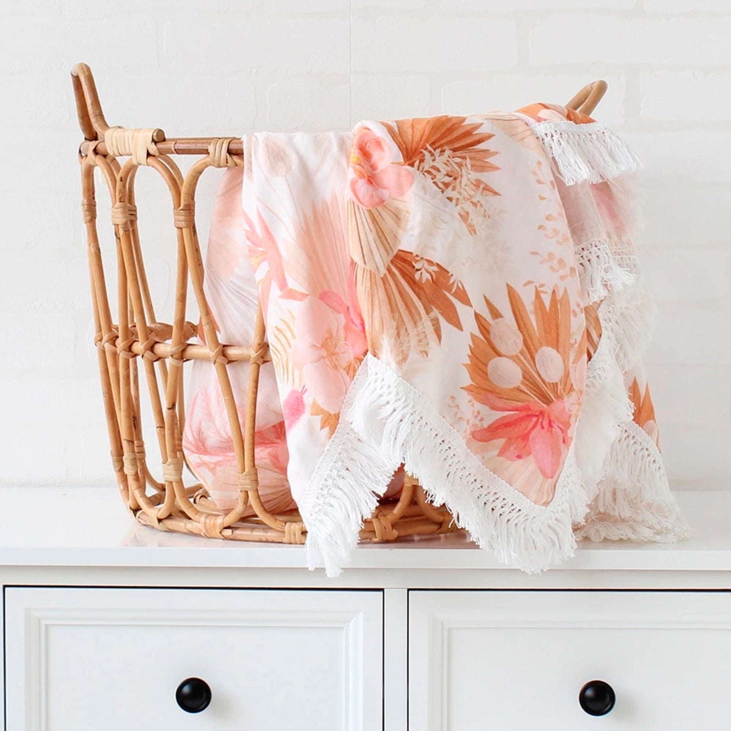 Boho Fringe Muslin Baby Swaddle - Sunset Tropics