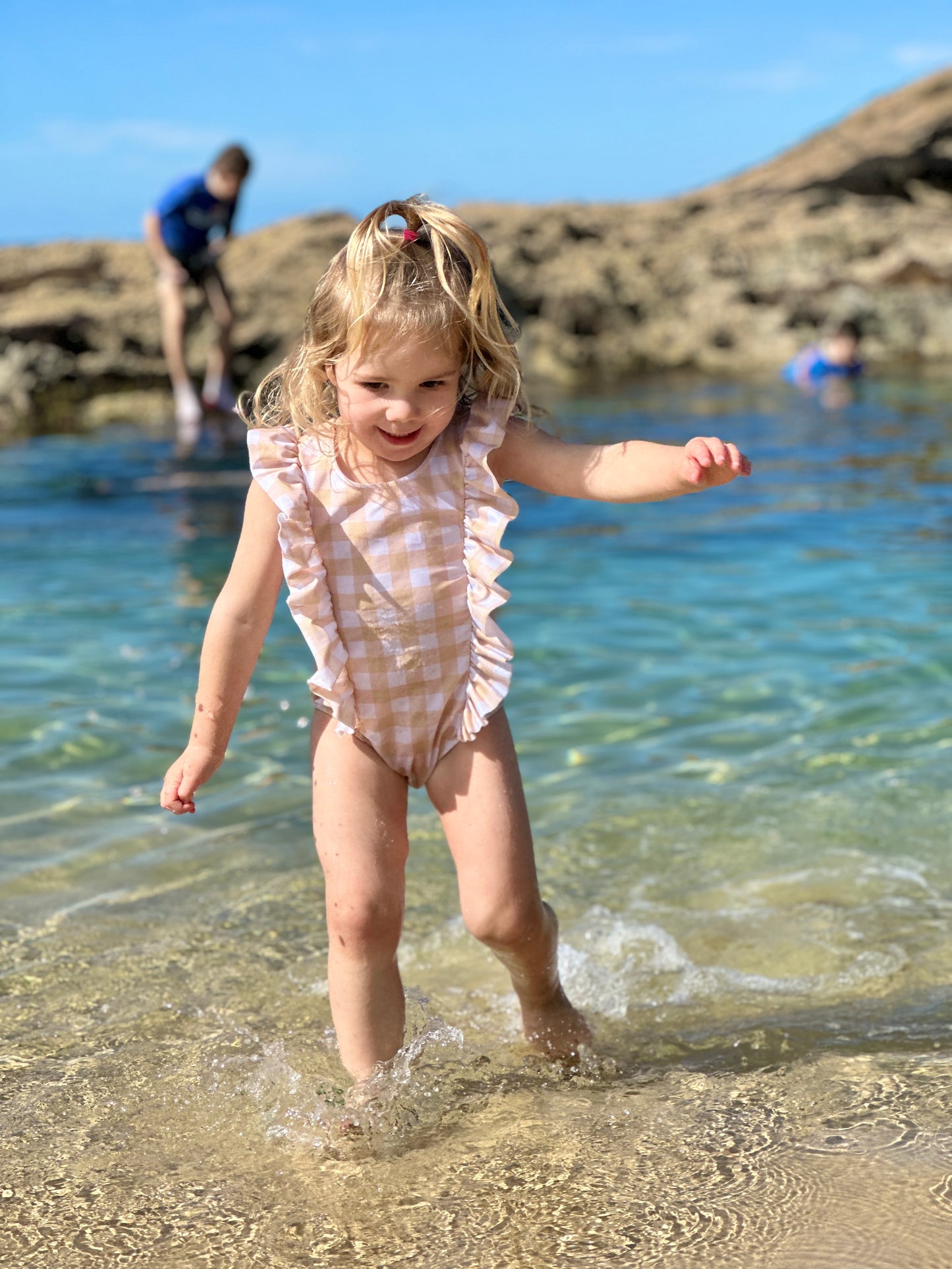 Dixie Ruffle Gingham Honey Yellow Girls Swimsuit