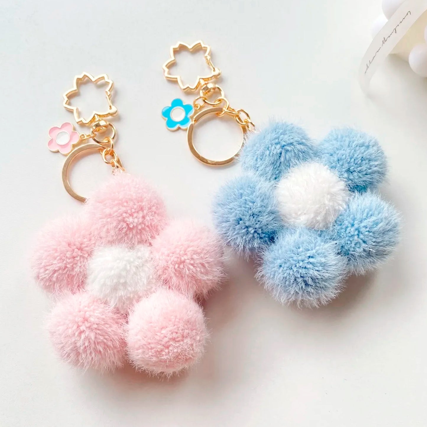 Plush Pom Pom Flower Keychain Charm