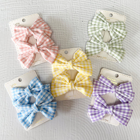 Alice Gingham Bow Hair Clips - Set of 2