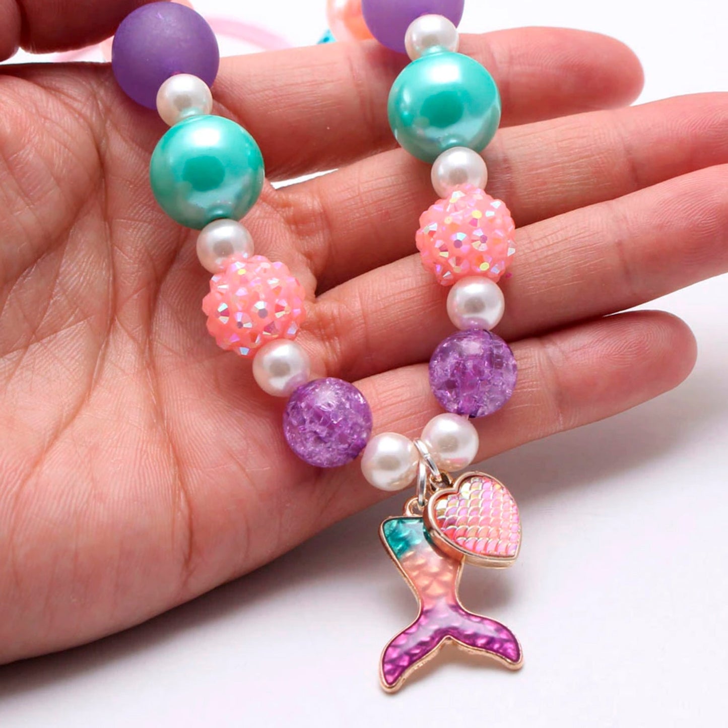 Ariel Mermaid Tail Adjustable Beaded Charm Necklace