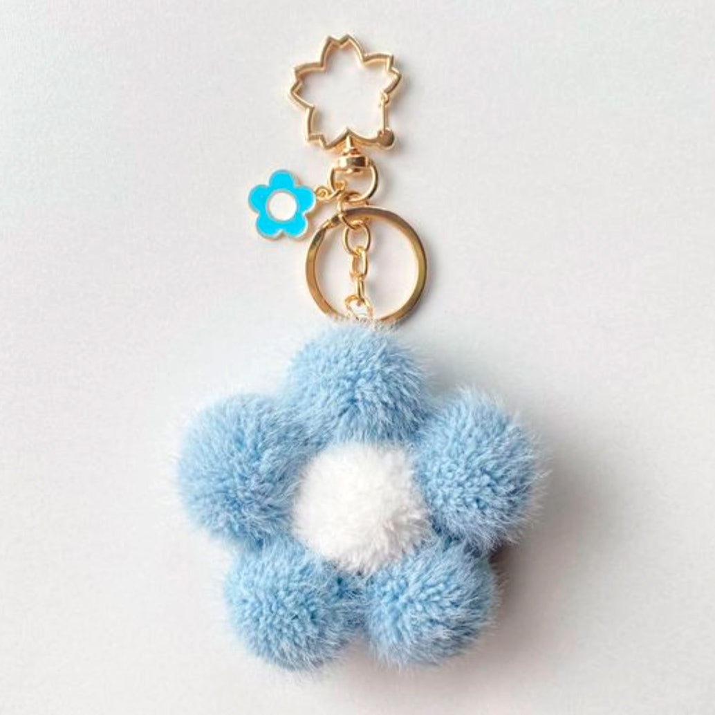 Plush Pom Pom Flower Keychain Charm