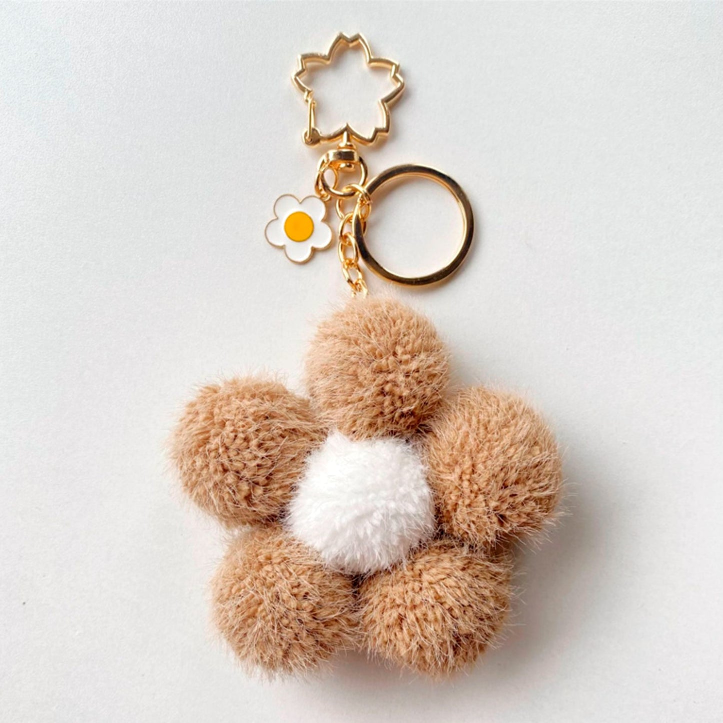 Plush Pom Pom Flower Keychain Charm