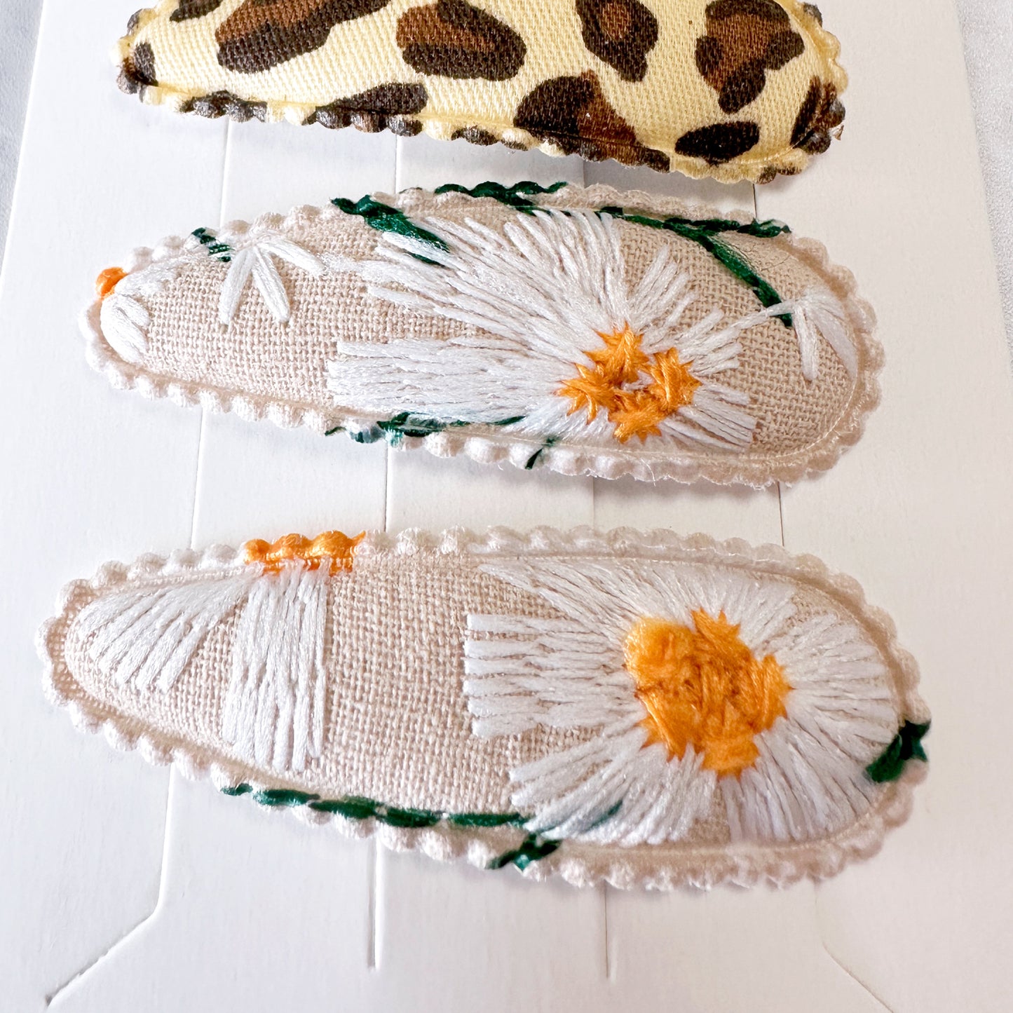 Dorothy Vintage Fabric Snap Hair Clips - Set of 6 - Brown Leopard