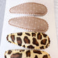 Dorothy Vintage Fabric Snap Hair Clips - Set of 6 - Brown Leopard