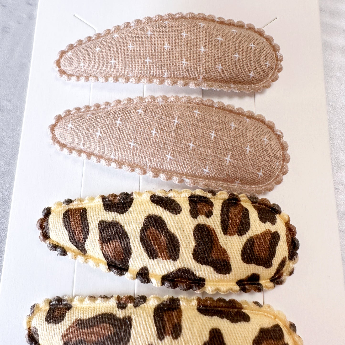 Dorothy Vintage Fabric Snap Hair Clips - Set of 6 - Brown Leopard