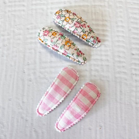 Elsie Vintage Fabric Snap Hair Clips - Set of 2