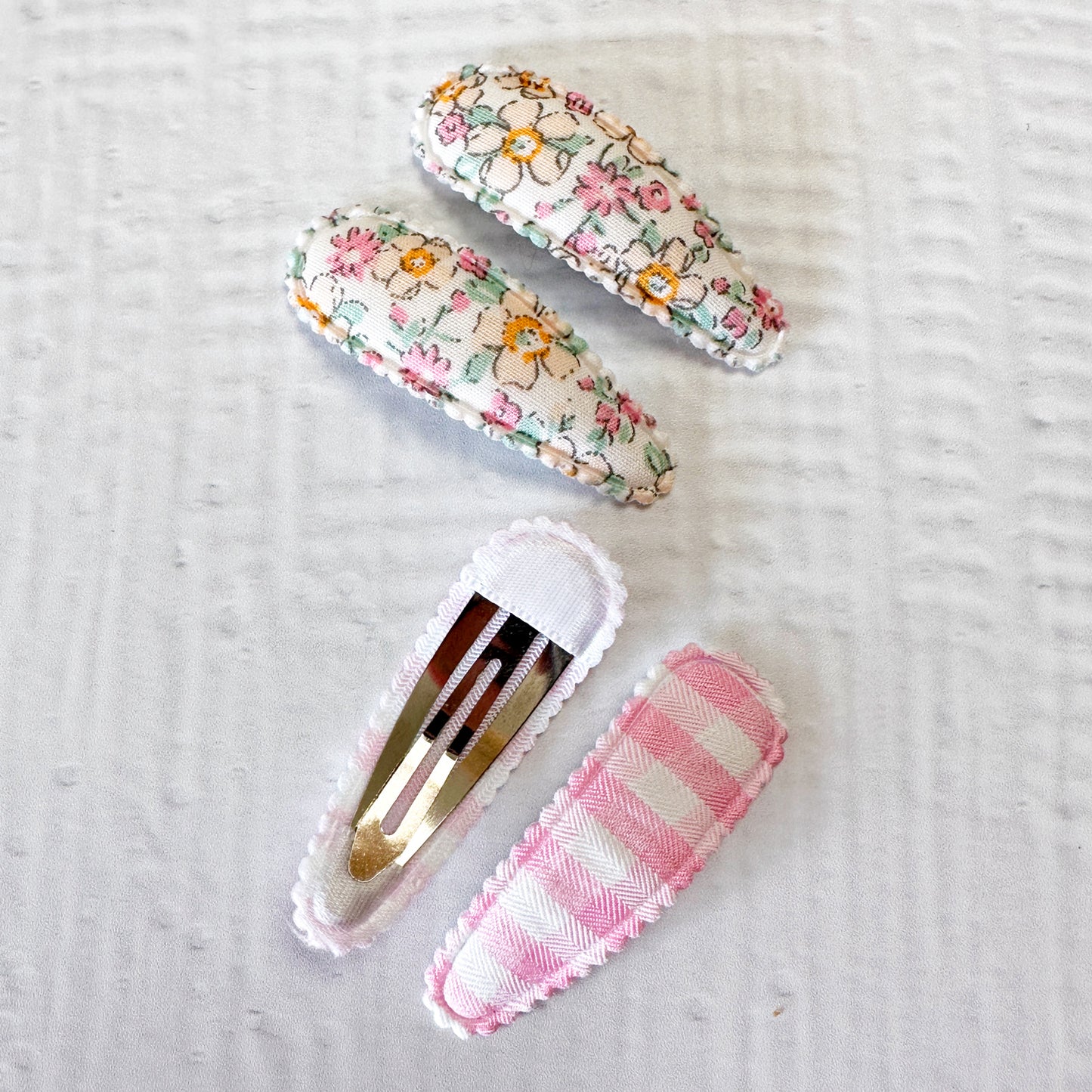 Elsie Vintage Fabric Snap Hair Clips - Set of 2
