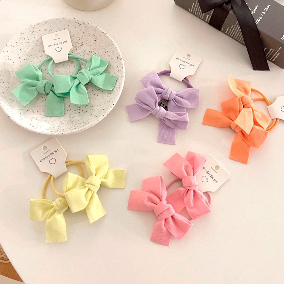 Lucy Candy Coloured Bow Hair Ties - Set of 2