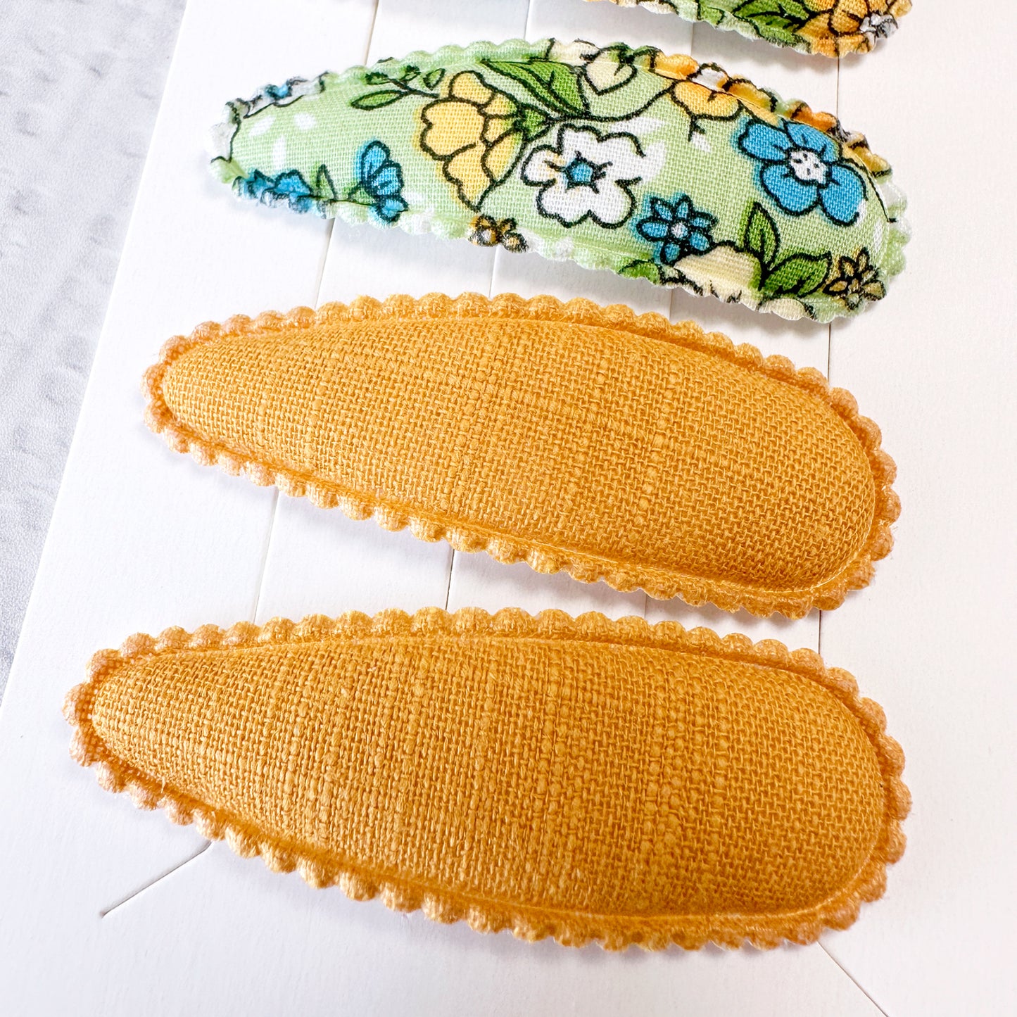 Dorothy Vintage Fabric Snap Hair Clips - Set of 6 - Mustard & Green