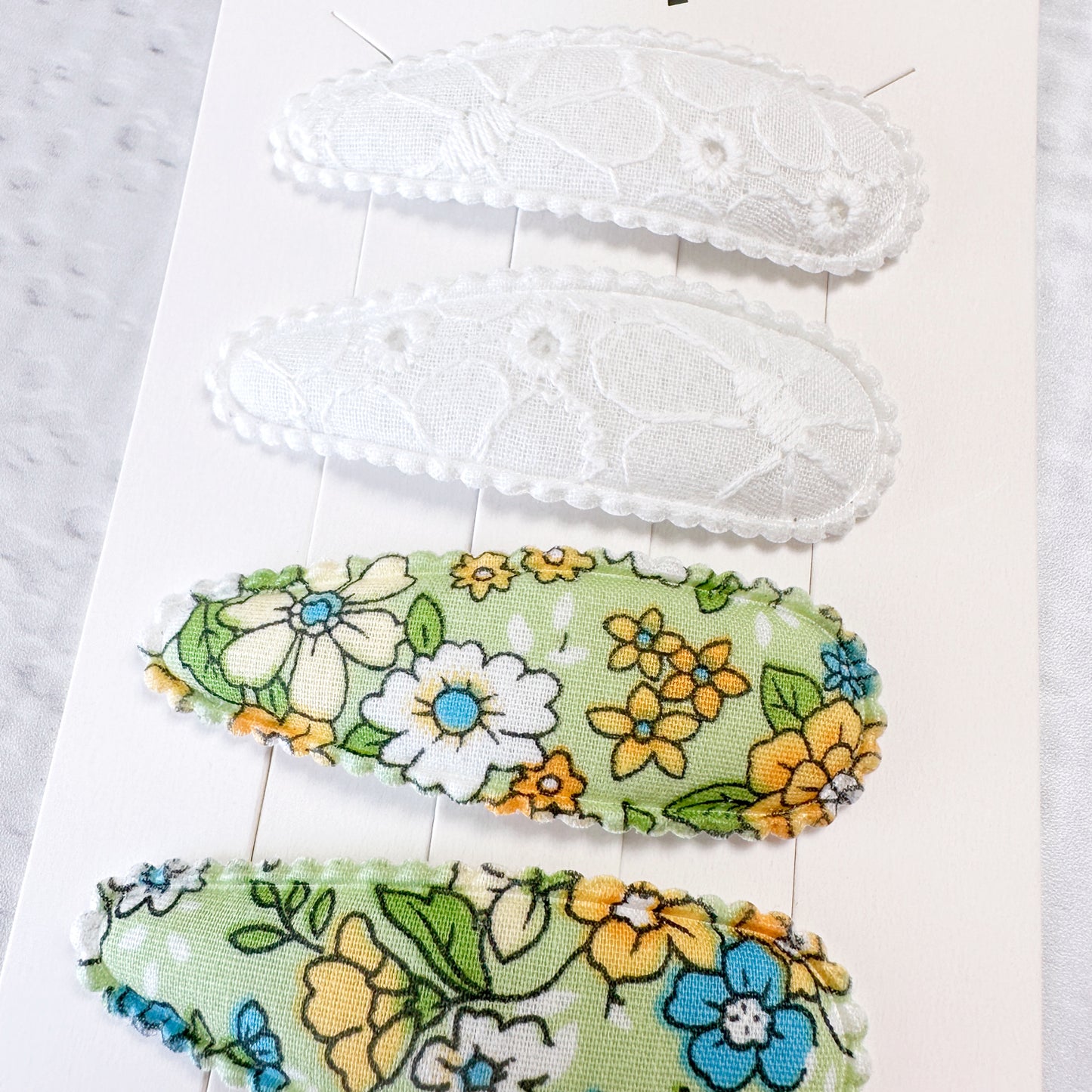 Dorothy Vintage Fabric Snap Hair Clips - Set of 6 - Mustard & Green