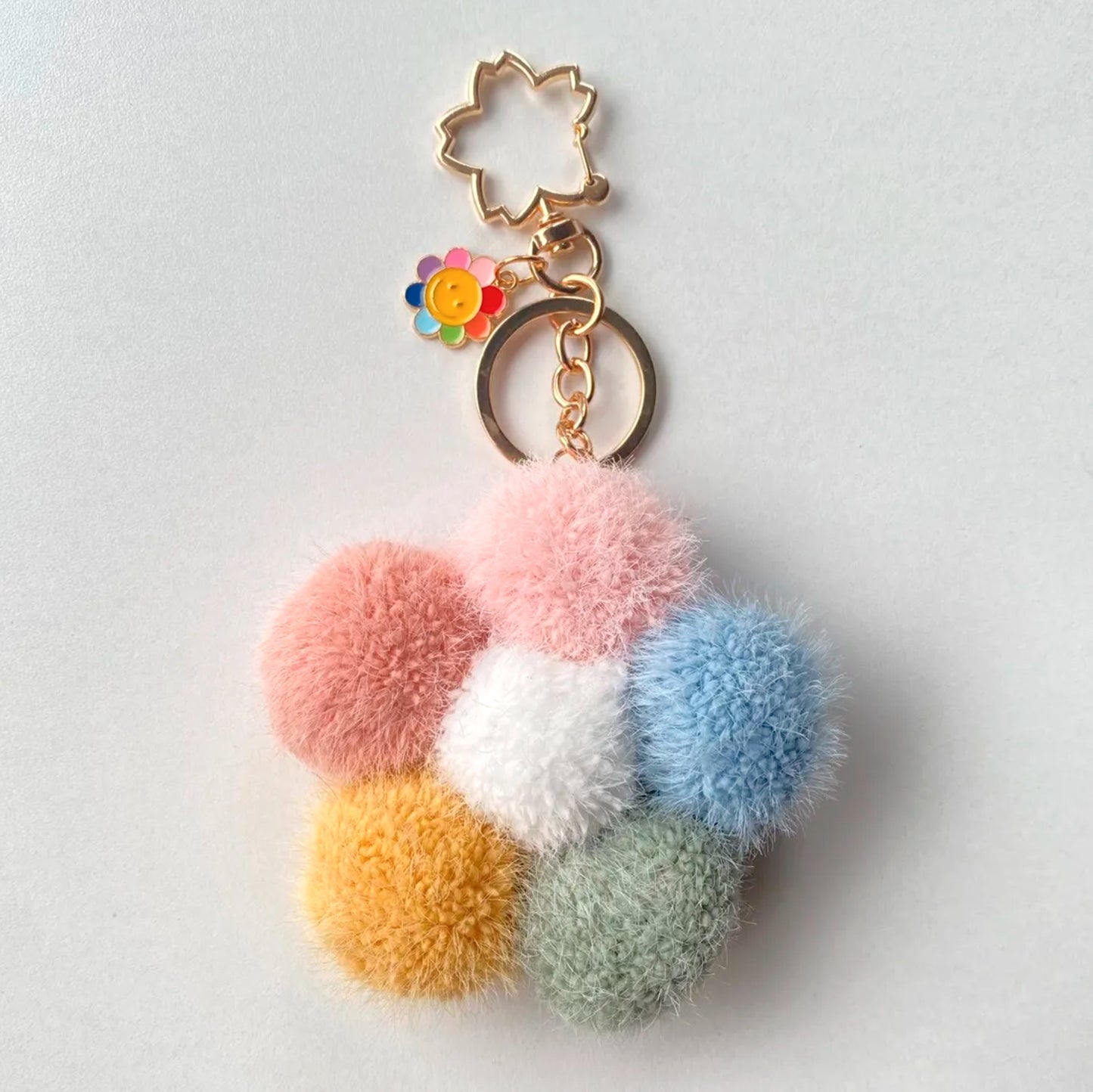 Plush Pom Pom Flower Keychain Charm