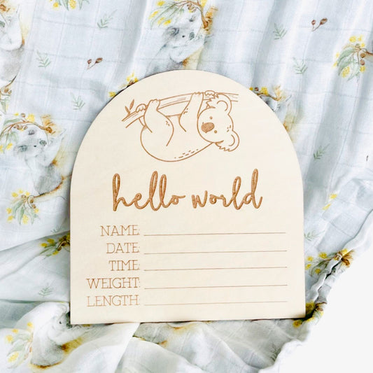 Hello World Koala Arch Birth Announcement Disc