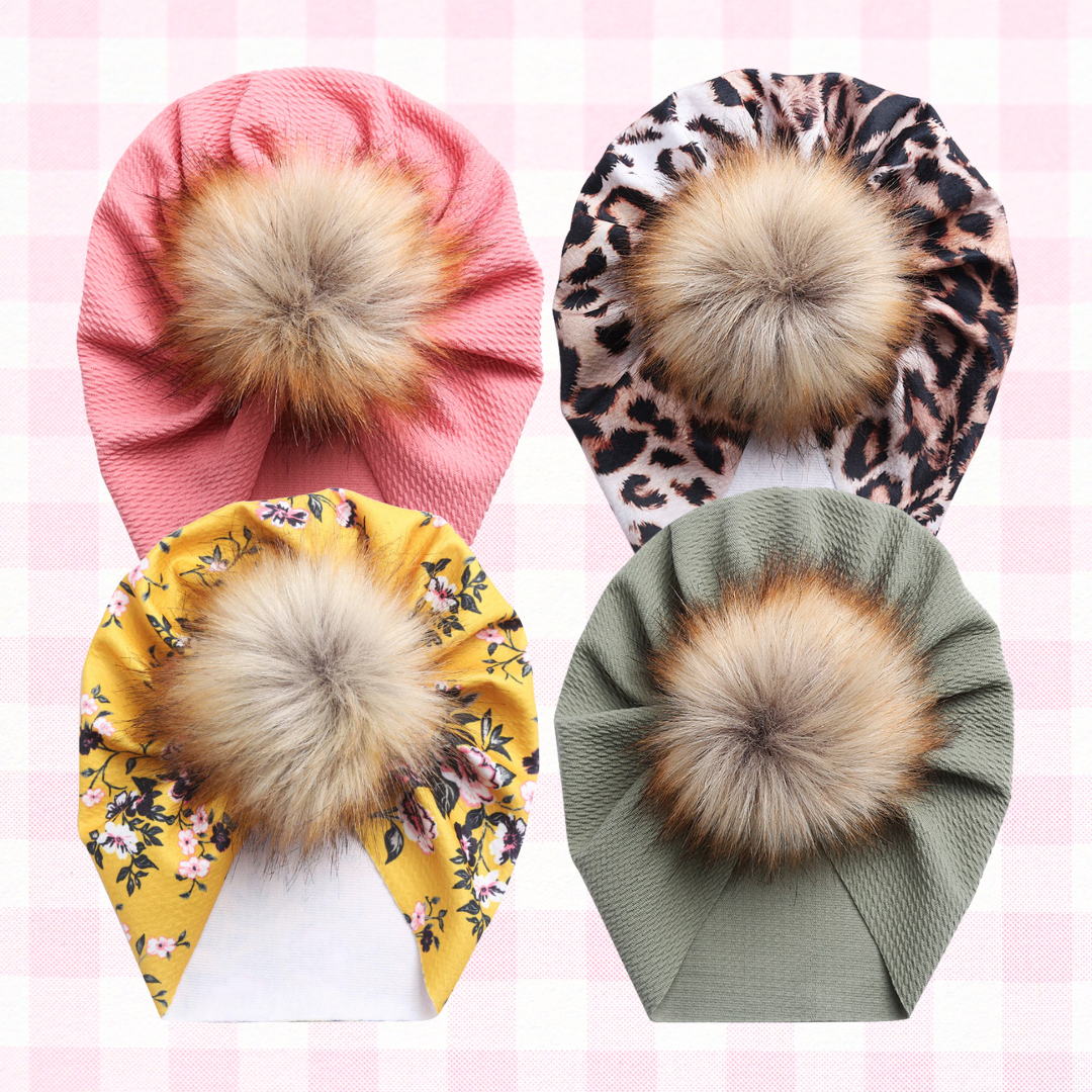 Lucinda Faux Fur Pom Pom Baby Turban