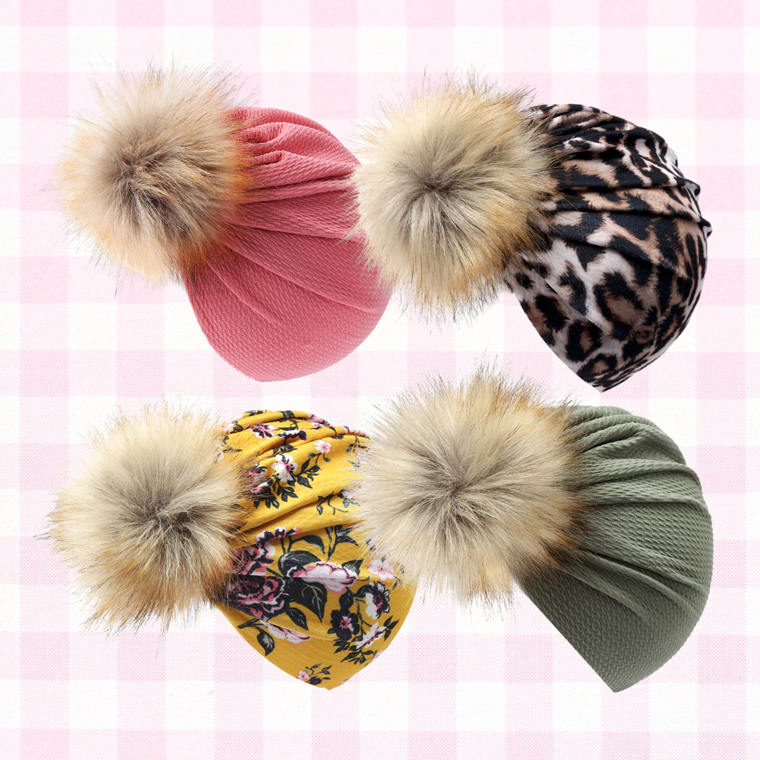 Lucinda Faux Fur Pom Pom Baby Turban