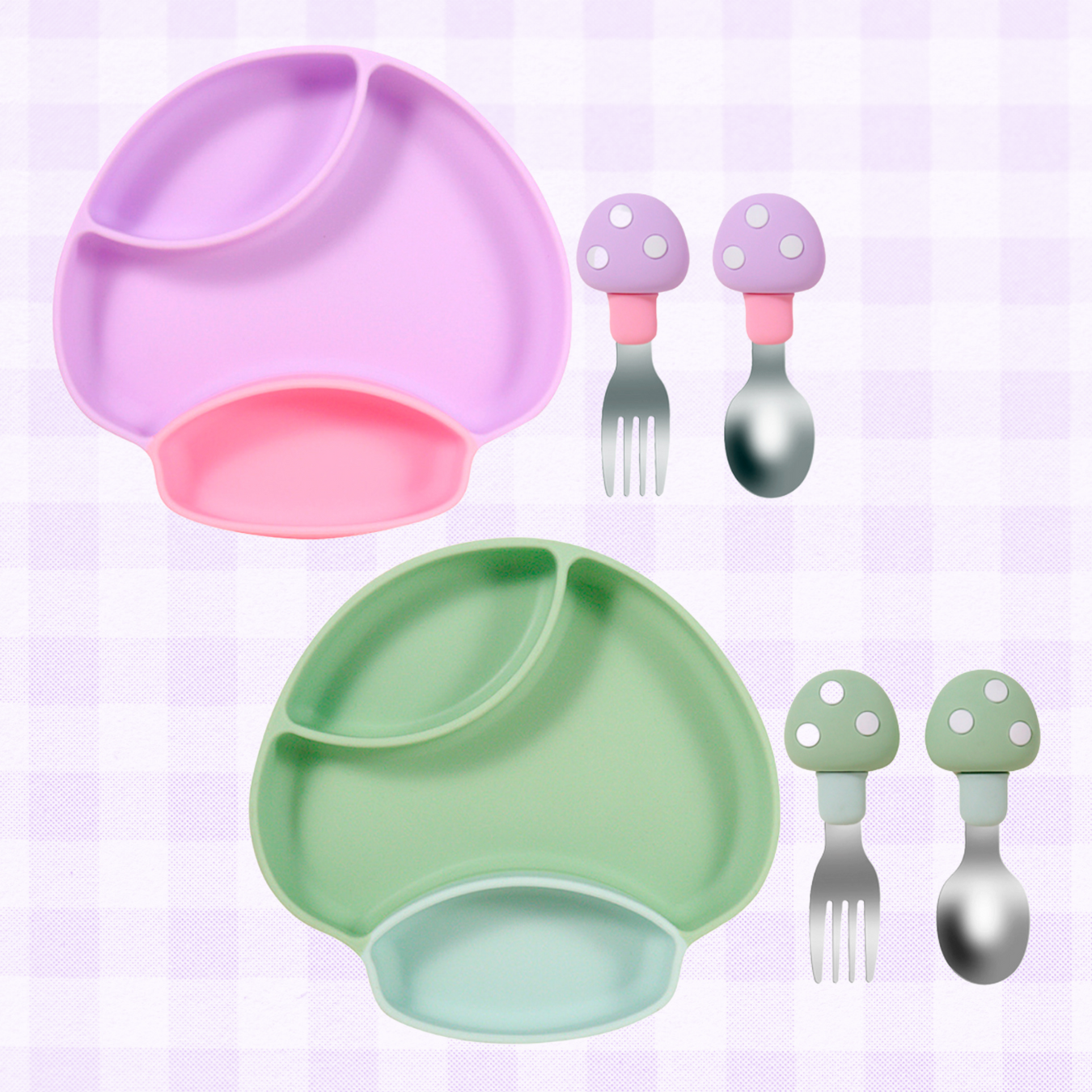 Mushroom Silicone Divided Suction Plate & Cutlery Set