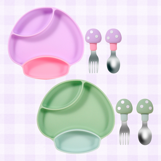 Mushroom Silicone Divided Suction Plate & Cutlery Set