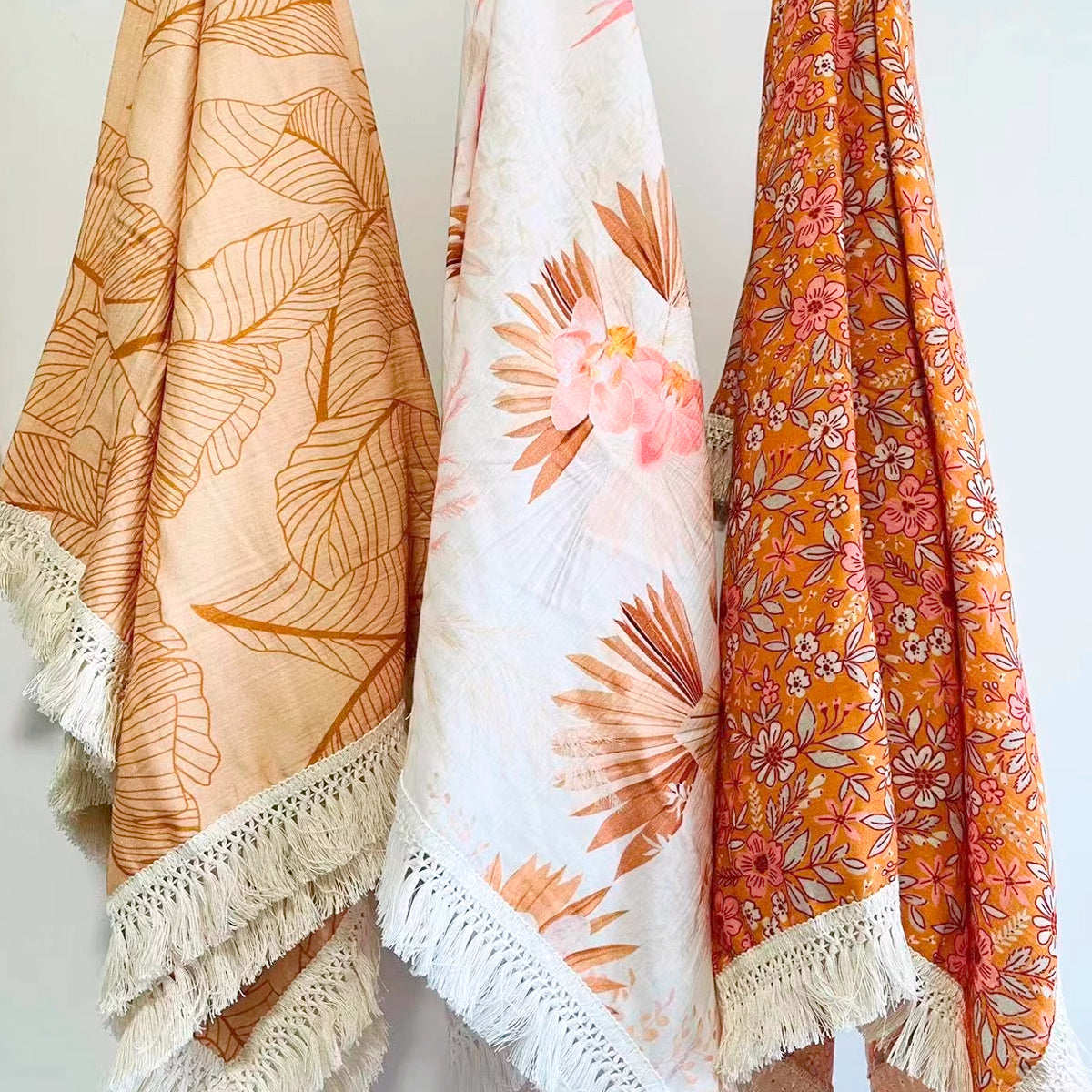 Boho Fringe Muslin Baby Swaddle - Sunset Tropics