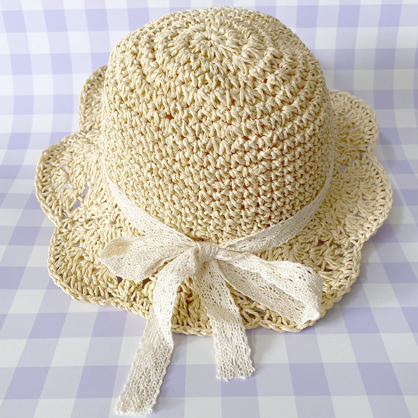 Bonnie Straw Hat with Lace Bow - Beige