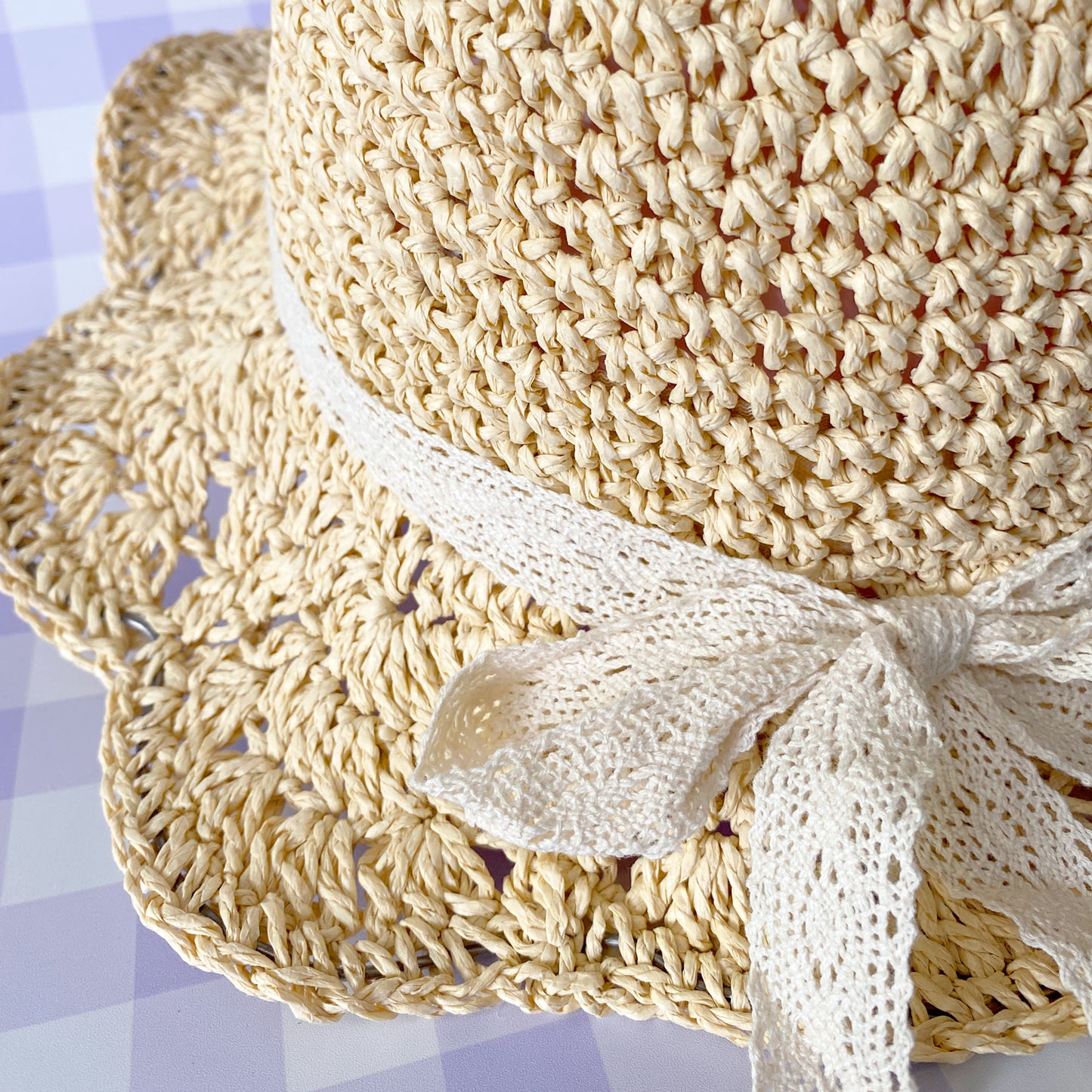 Bonnie Straw Hat with Lace Bow - Beige