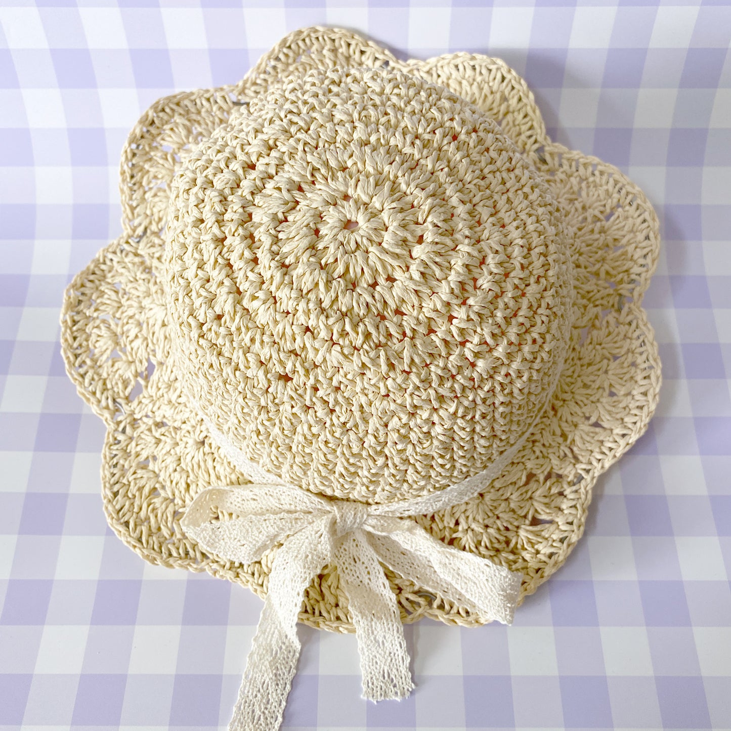 Bonnie Straw Hat with Lace Bow - Beige