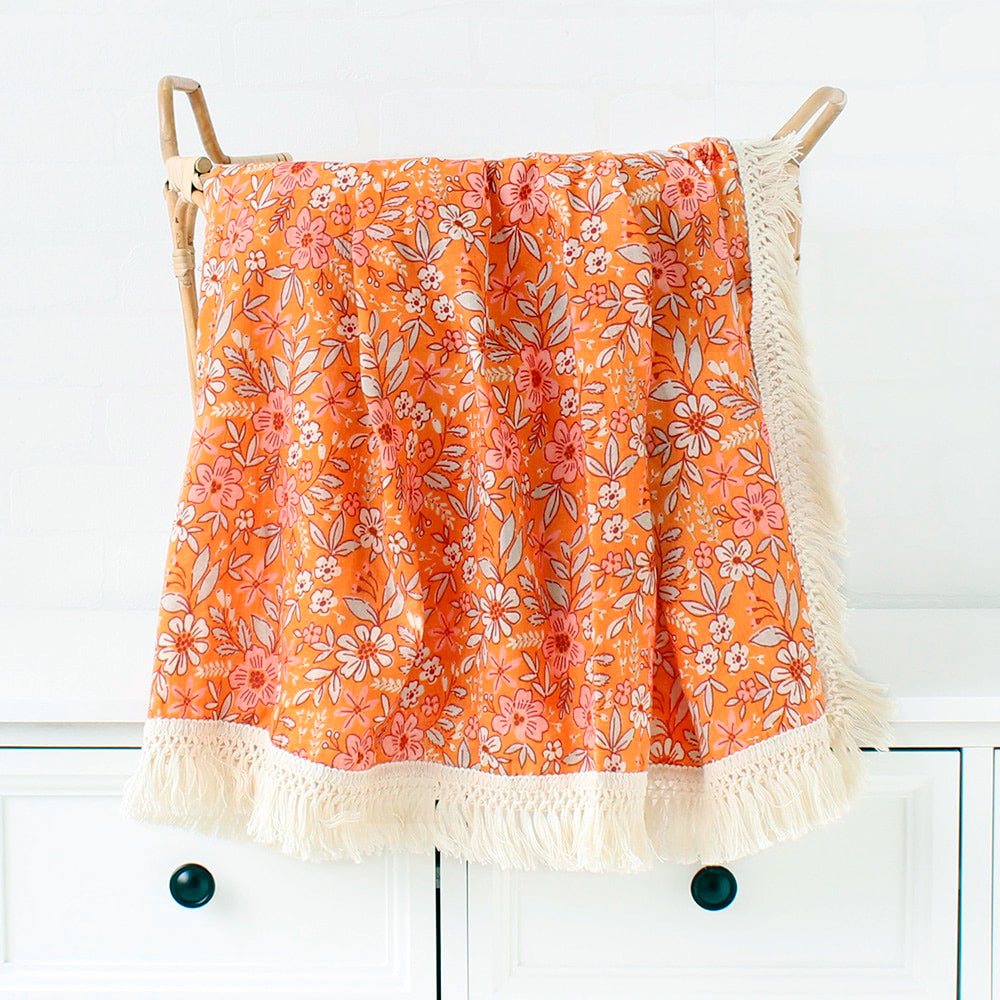 Boho Fringe Muslin Baby Swaddle - Amber Blooms