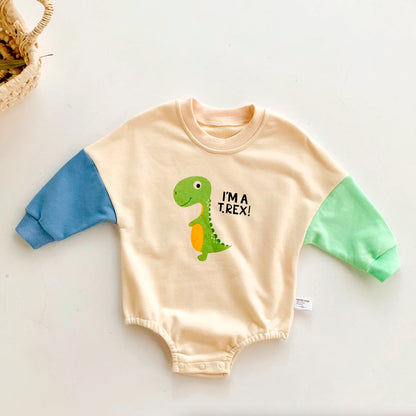 I'm A T-Rex Dinosaur Colourblock Long Sleeve Romper