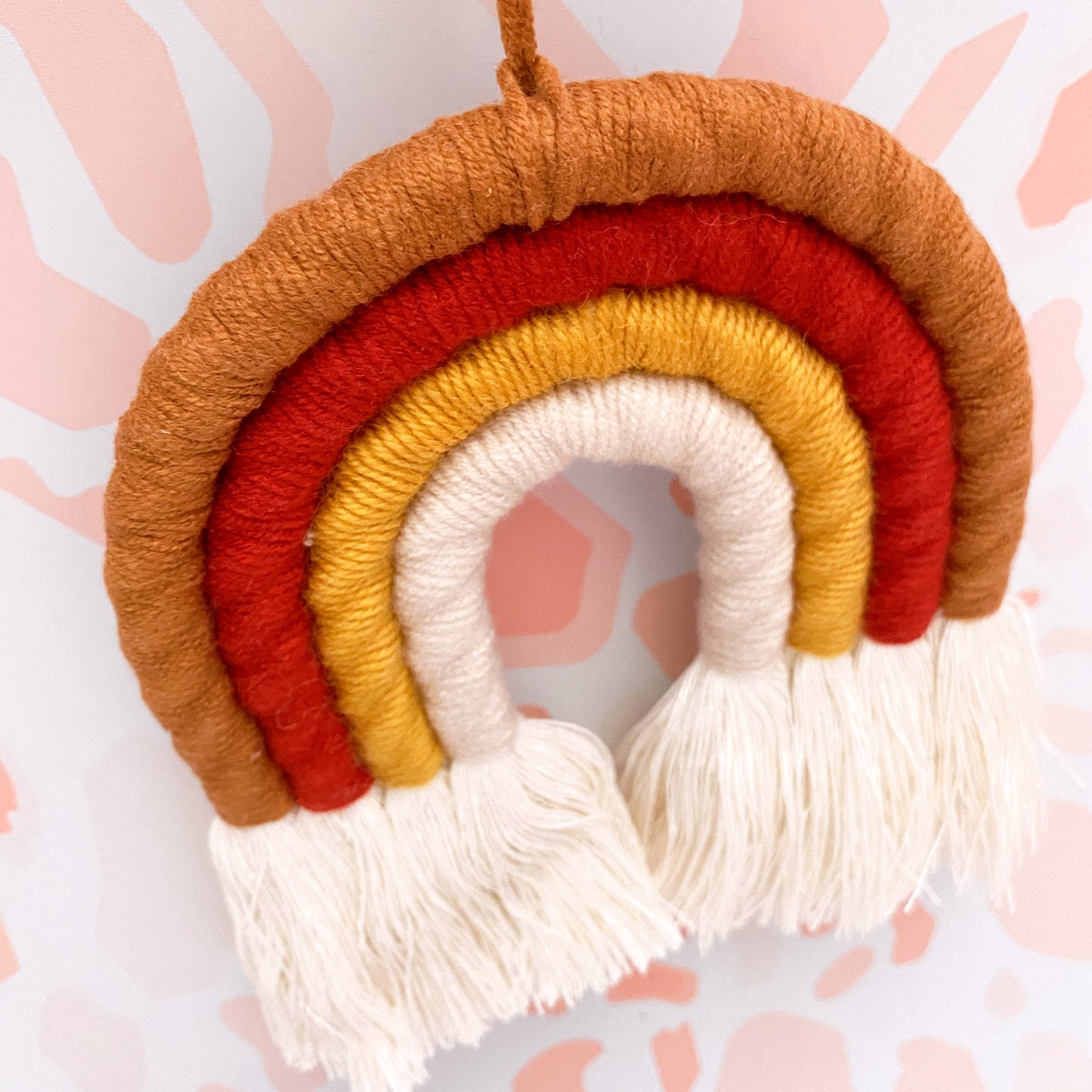 Boho Rainbow Macrame Wall Hanging - Brown, Red & Yellow
