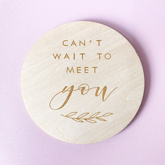 Can't Wait To Meet You Wooden Pregnancy Announcement Disc