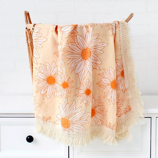 Boho Fringe Muslin Baby Swaddle - Sunny Chamomile