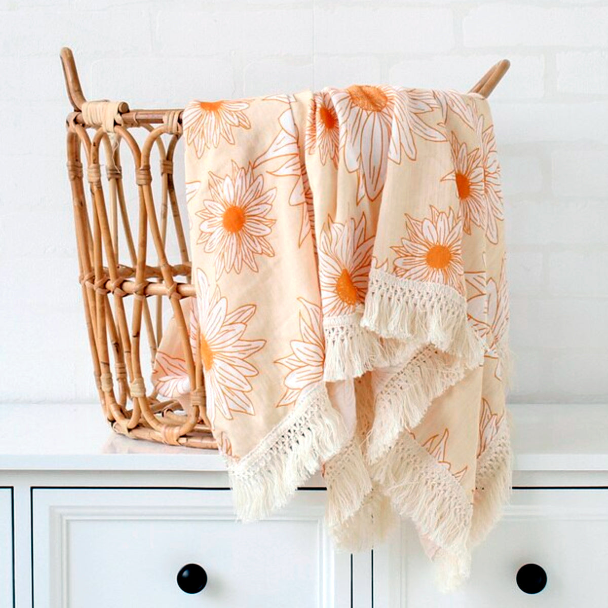 Boho Fringe Muslin Baby Swaddle - Sunny Chamomile