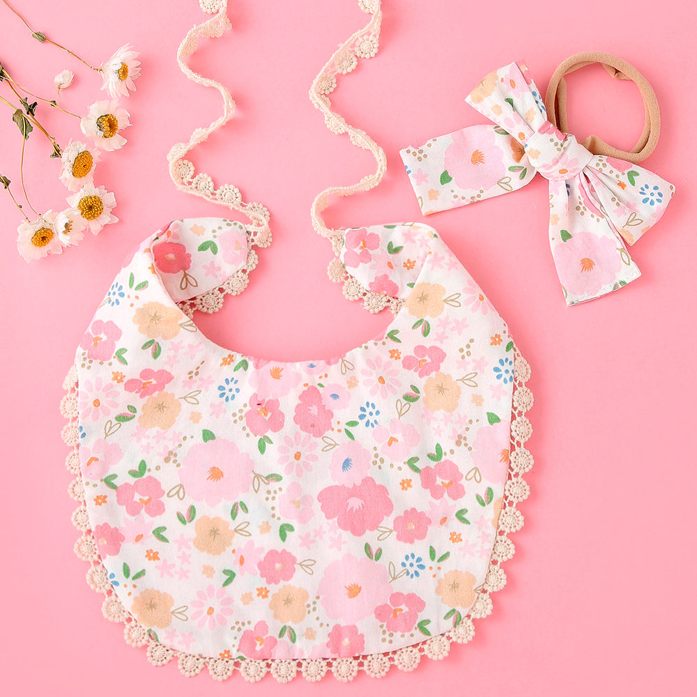 Clara Vintage Lace Bib & Bow Headband Set