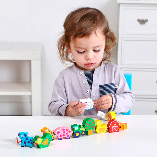 Wooden Lacing Blocks - Farm Animals