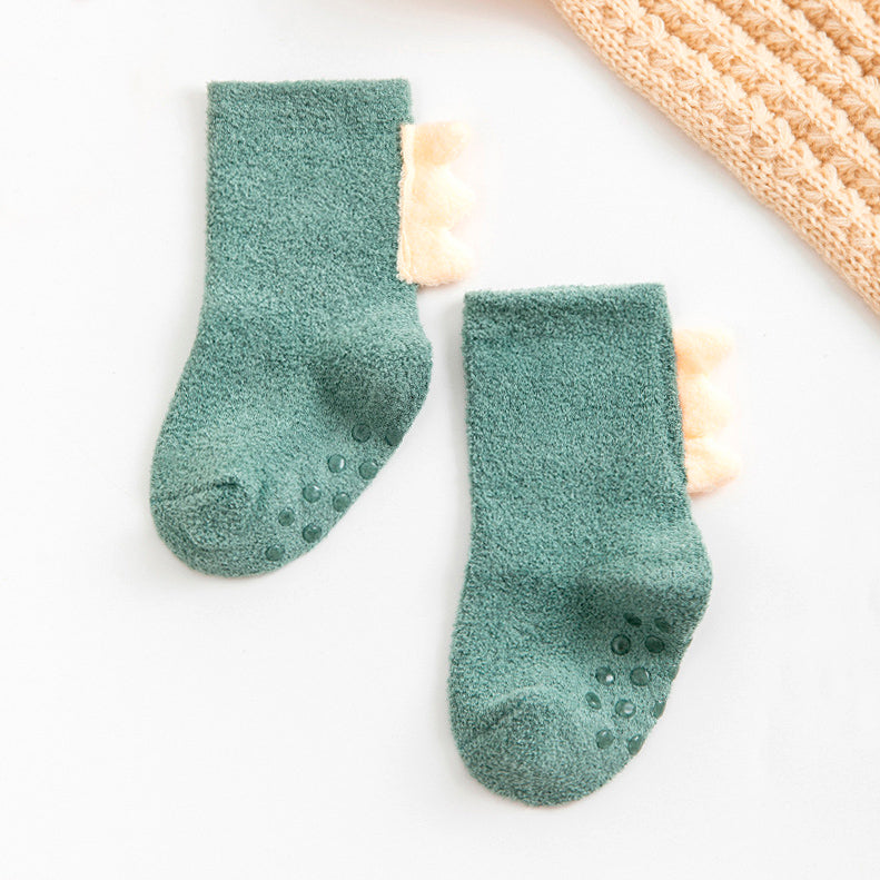 Little Dinosaur Coral Fleece Non-Slip Floor Socks