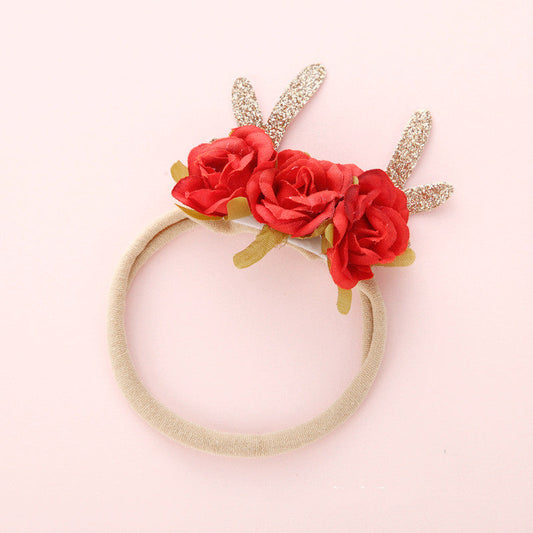 Holly Christmas Antler Mini Floral Headband